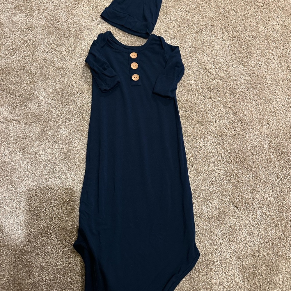 Navy Blue BAMBOO BABY KNOT GOWN & HAT